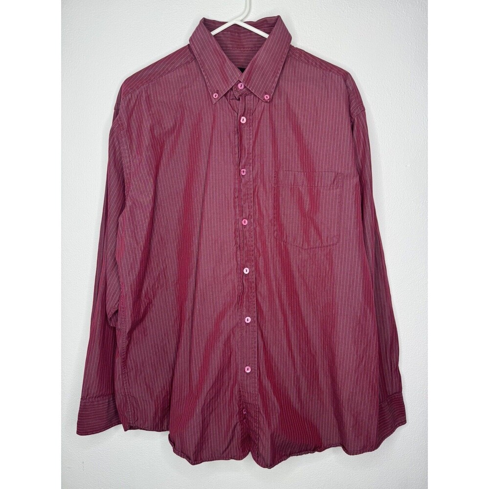 Bugatchi Uomo Mens Red Striped Long Sleeve Button Up Shirt Size L Large - EUC